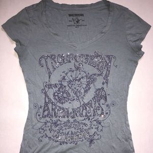 True Religion Bling V-Neck T-Shirt Light Blue XS